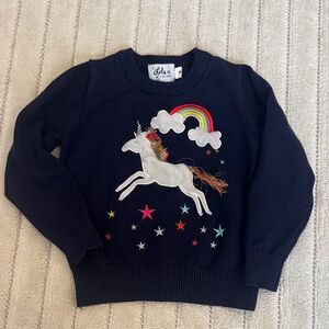 Lola + The Boys Navy Sweater with Unicorn and Rainbow Embroidery